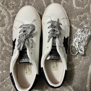 Women’s Vintage Havana Lucy White and Black Glitter Star Sneakers